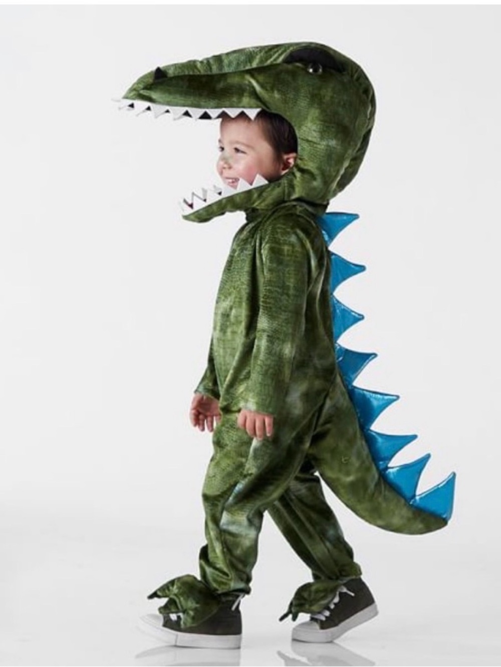 Pottery Barn Kids Green Dinosaur Costume with Blue Spikes